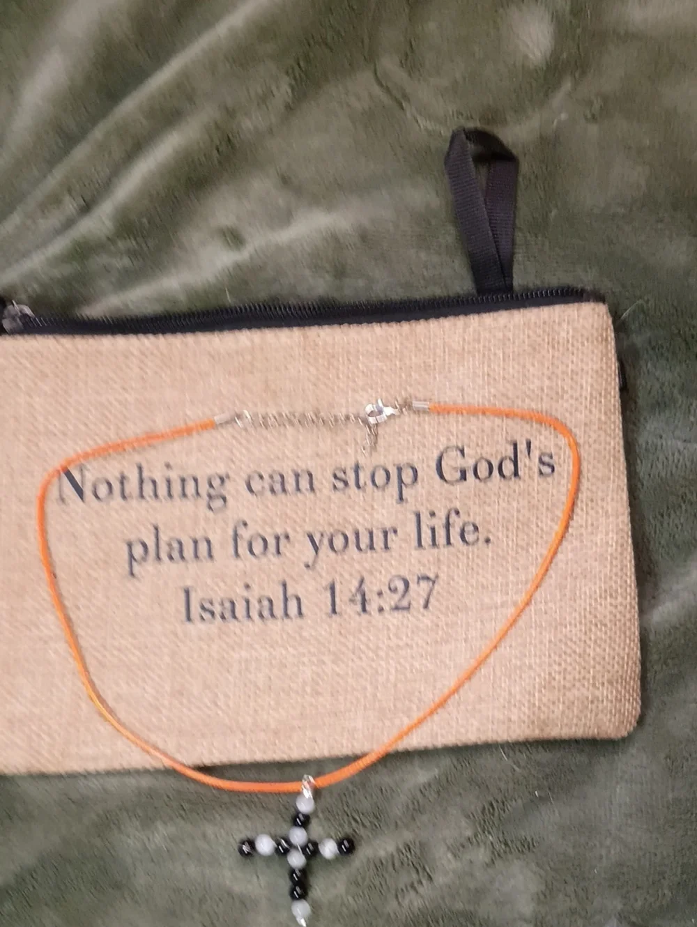 Inspirational Scripture Wristlet pouch With Orange Necklace With A Cross, Stone'